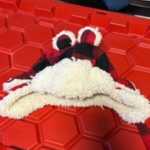 Plaid Red and Black Kids Hat with Ear Accents